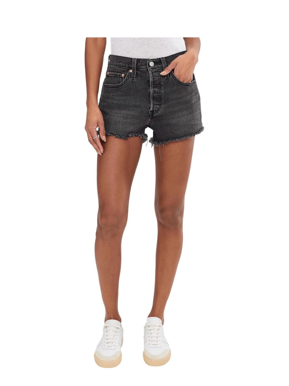 Levi’s 501 Original Distressed Black Denim Shorts Size 27